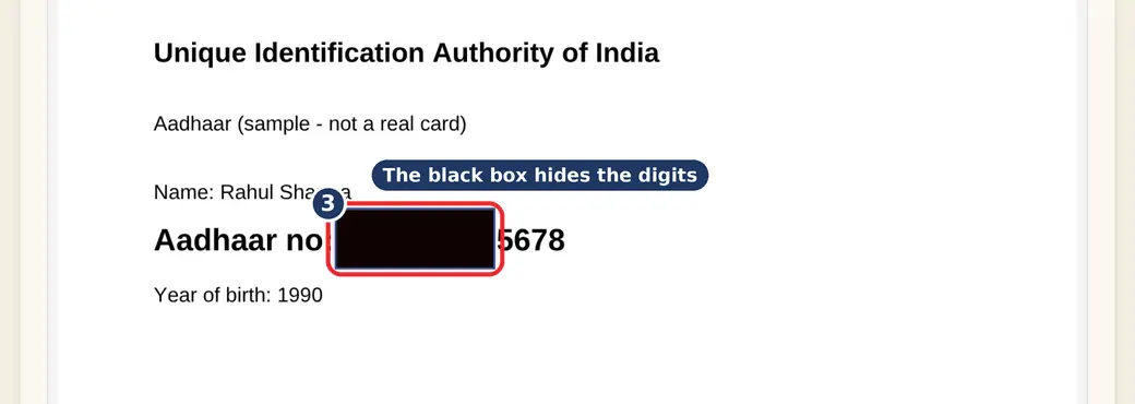 Step 3: Check the black box (hide Aadhaar number) - Mask Your Aadhaar Number on LoveByPDF