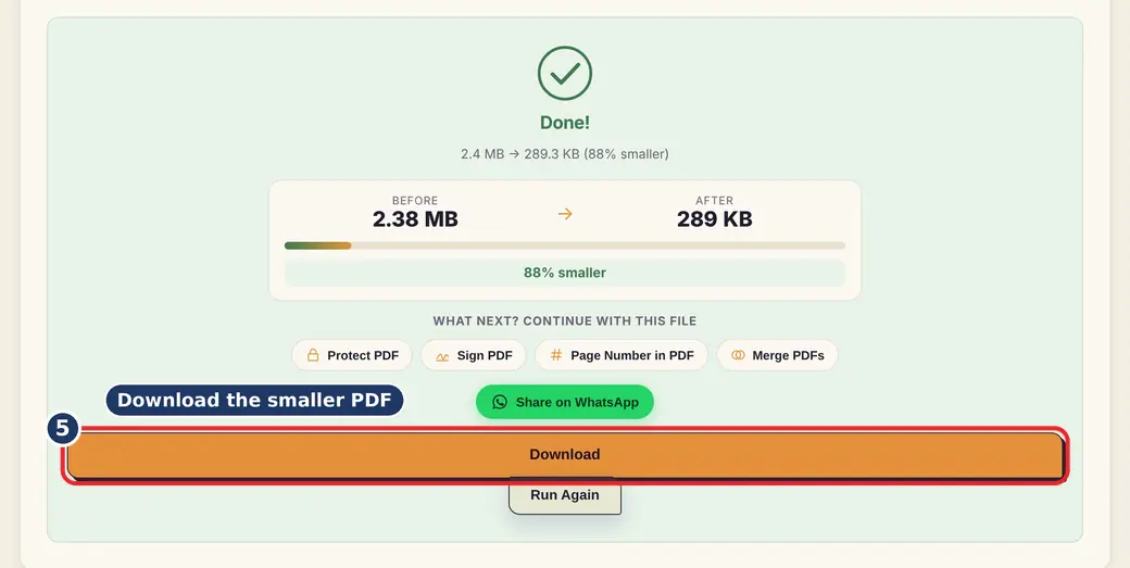 Step 5: Download the smaller PDF (compress PDF online) - Compress PDF on LoveByPDF