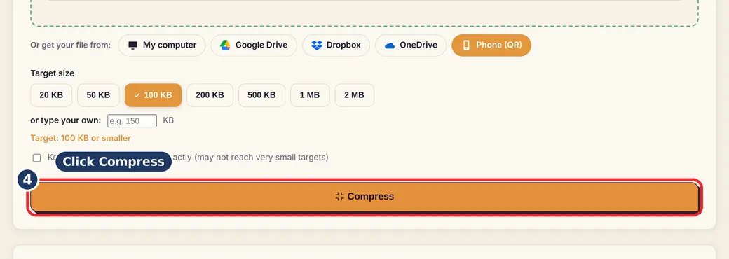 Step 4: Press Compress (compress to exact KB online free) - Compress to Exact Size (KB) on LoveByPDF