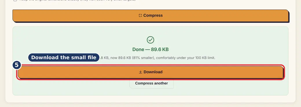 Step 5: Download the small file (compress PDF to 100 KB) - Compress to Exact Size (KB) on LoveByPDF