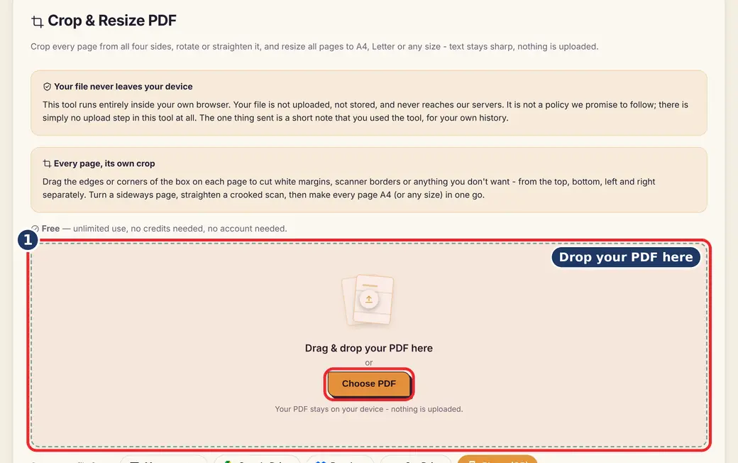 Step 1: Open your PDF (crop PDF online free) - Crop & Resize PDF on LoveByPDF