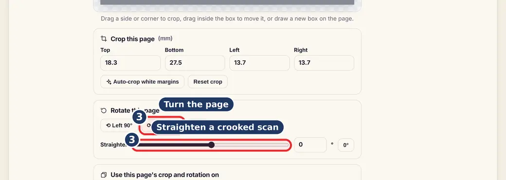 Step 3: Rotate or straighten (resize PDF to A4) - Crop & Resize PDF on LoveByPDF