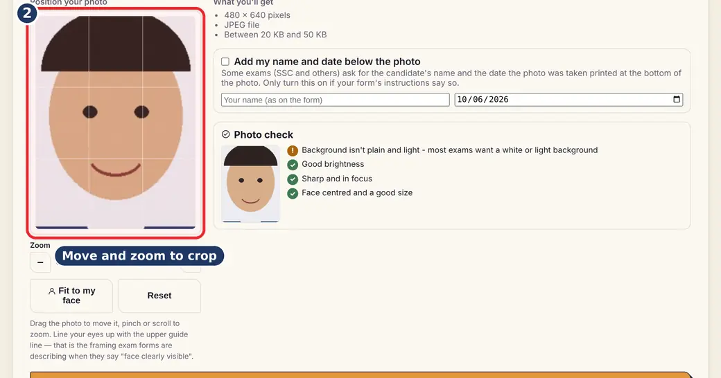 Step 2: Add and crop your photo (passport photo size KB) - Exam Photo & Signature Resizer on LoveByPDF