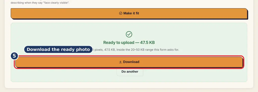 Step 5: Download your ready photo (resize photo for exam form) - Exam Photo & Signature Resizer on LoveByPDF