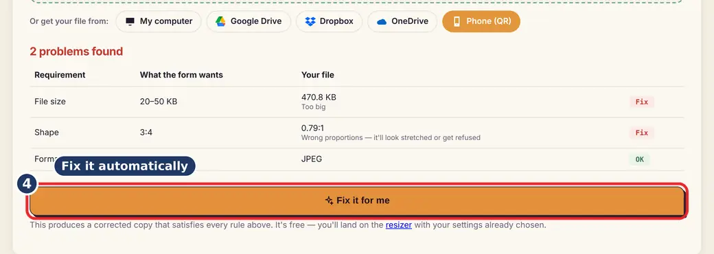 Step 4: Fix it automatically (why is my upload not accepted) - Why Was My Upload Rejected? on LoveByPDF