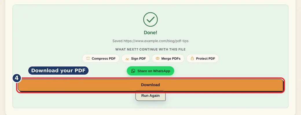 Step 4: Download the PDF (convert URL to PDF) - HTML to PDF on LoveByPDF