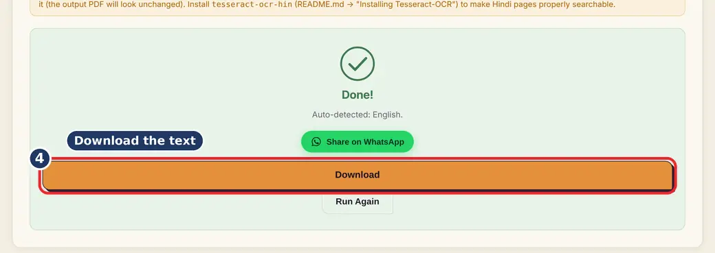 Step 4: Download the text (photo to text Hindi English) - Image to Text (OCR) on LoveByPDF