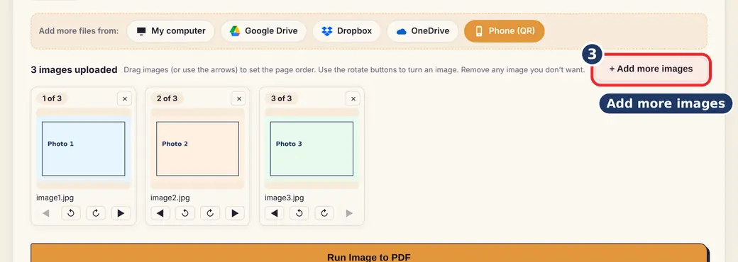 Step 3: Add more images if needed (combine photos into one PDF) - JPG to PDF on LoveByPDF