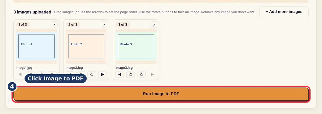 Step 4: Press Run (PNG to PDF) - JPG to PDF on LoveByPDF