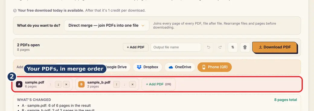 Step 2: Check the order of the files (combine PDF files) - Merge & Swap PDF on LoveByPDF