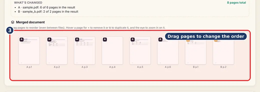 Step 3: Rearrange or remove single pages (join PDF) - Merge & Swap PDF on LoveByPDF