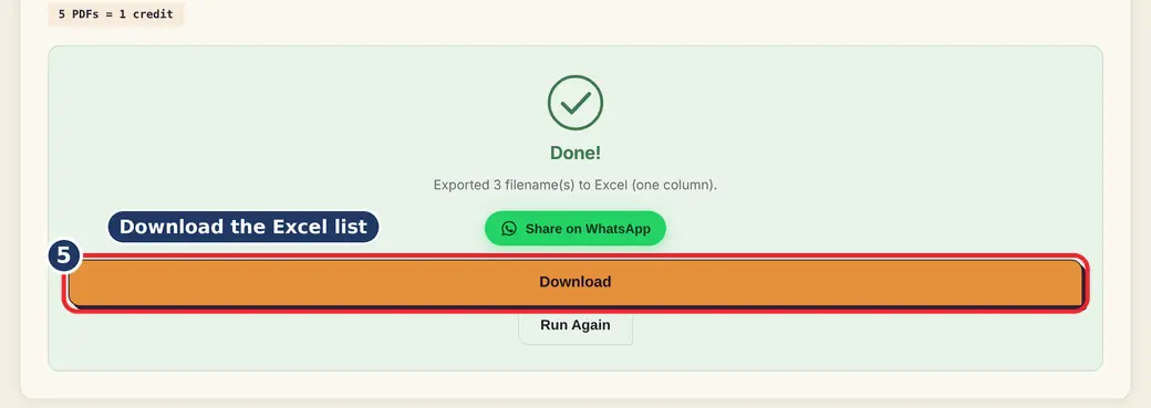 Step 5: Download the Excel file (PDF file names to Excel) - PDF Filenames to Excel on LoveByPDF