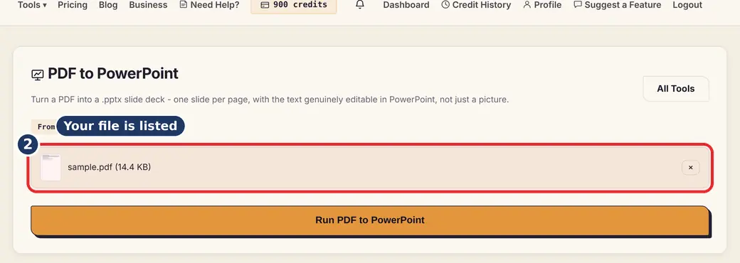Step 2: Check the file (convert PDF to PPT) - PDF to PowerPoint on LoveByPDF