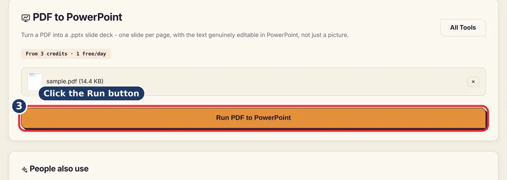 Step 3: Press Run (PDF to PPTX) - PDF to PowerPoint on LoveByPDF