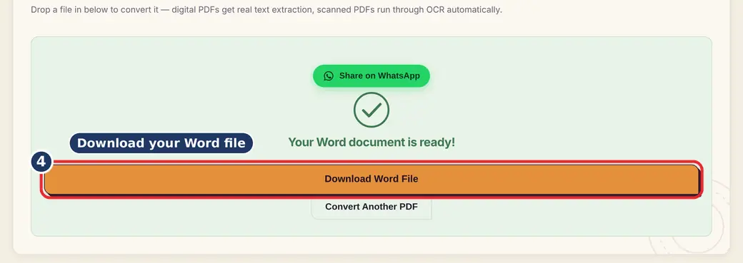 Step 4: Download your Word file (editable Word from PDF) - PDF to Word on LoveByPDF