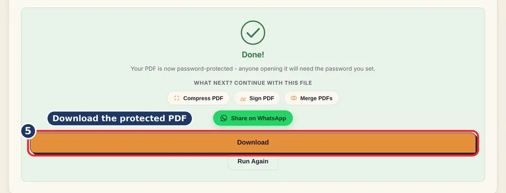 Step 5: Download the protected PDF (protect PDF with password) - Protect PDF on LoveByPDF