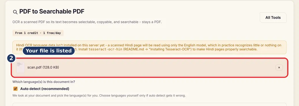 Step 2: Check the file (make scanned PDF searchable) - PDF to Searchable PDF on LoveByPDF