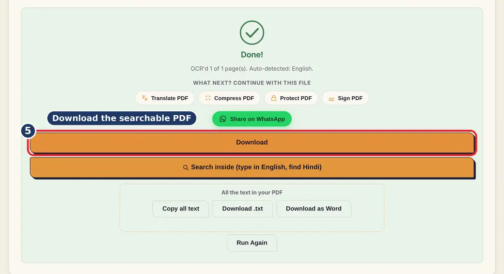 Step 5: Download or search inside (OCR PDF online) - PDF to Searchable PDF on LoveByPDF