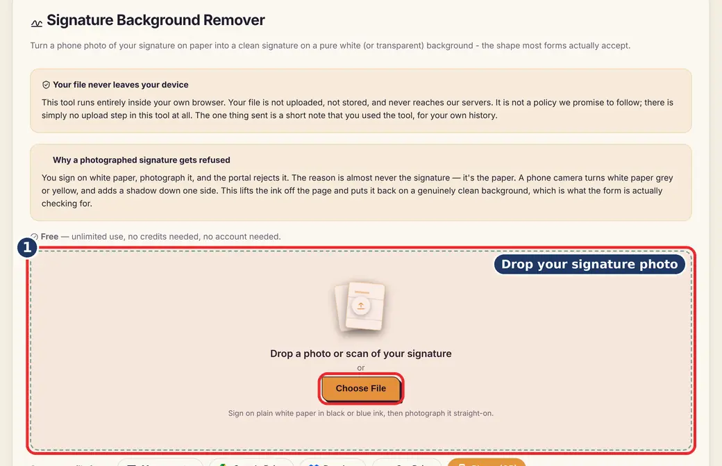 Step 1: Add your signature photo (signature background remover) - Signature Background Remover on LoveByPDF