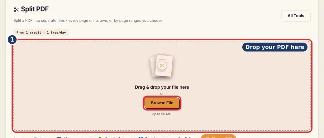 Step 1: Upload the PDF (split PDF online) - Split PDF on LoveByPDF