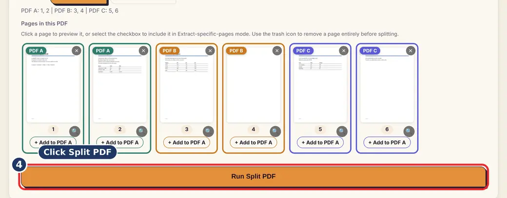 Step 4: Press the Split button (split PDF by page range) - Split PDF on LoveByPDF