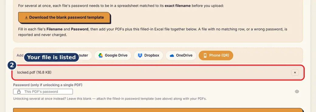 Step 2: Check the files (unlock PDF online) - Remove PDF Password on LoveByPDF