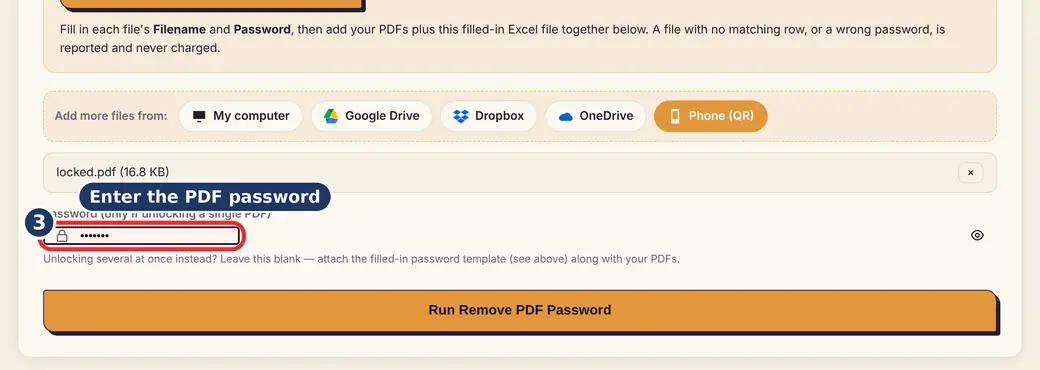 Step 3: Enter the PDF password (decrypt PDF) - Remove PDF Password on LoveByPDF