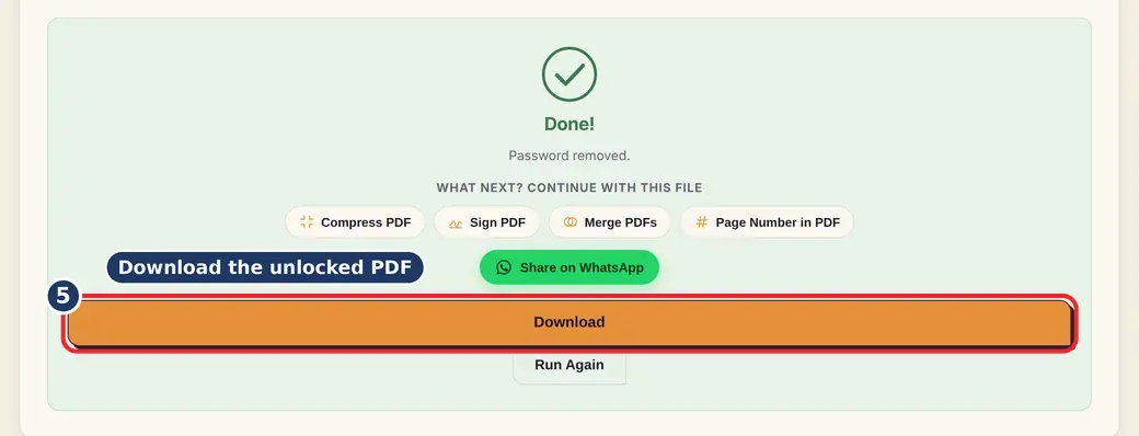 Step 5: Download the unlocked PDF (remove PDF password) - Remove PDF Password on LoveByPDF