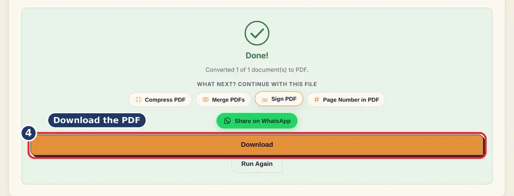 Step 4: Download the PDF (DOC to PDF) - Word to PDF on LoveByPDF